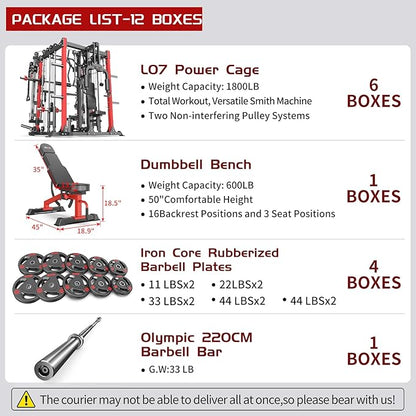 Multi-Purpose Squat Rack,Smith Machine Weight Rack Set with Cable Crossover System, Home Gym Power Racks, Power Racks and Packages