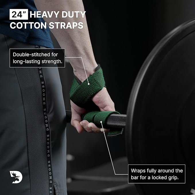 DMoose Fitness Lifting Straps 24" (Pair) - 5mm Padded Durable Wrist Straps for Weightlifting & Powerlifting - Cotton Lifting Strap with Silicone Grip for Men & Women - Deadlift Strap for Gym Workout