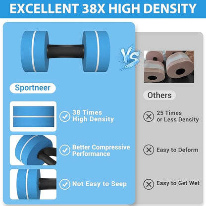 Sportneer Water Weights Aquatic Exercise Dumbbells Water Dumbbell Aerobics Workouts Set of 2 EVA Foam Pool Weights Dumbbells Set Aqua Fitness Barbells Equipment for Water Aerobics Weight Loss