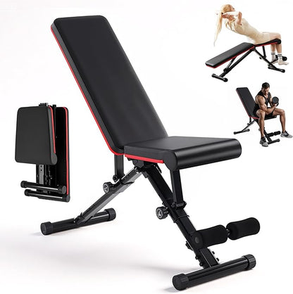 InfiniPower Foldable Adjustable Weight Bench Press 795LB for Home Gym, Full Body Workout Sit Up Exercise, Ab Exercises Strength Training, Lifting Incline Decline Flat Utility Benches, 2-Sec Folding