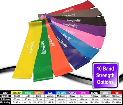 USA 14" x 3" Extra Long Latex Free Mini Loop Bands in 3, 5, 10 Pack Sets. 10 Strengths for Resistance Training, Stretching, Yoga, Toning. Plus an Exclusive iPhone App and E-Book.
