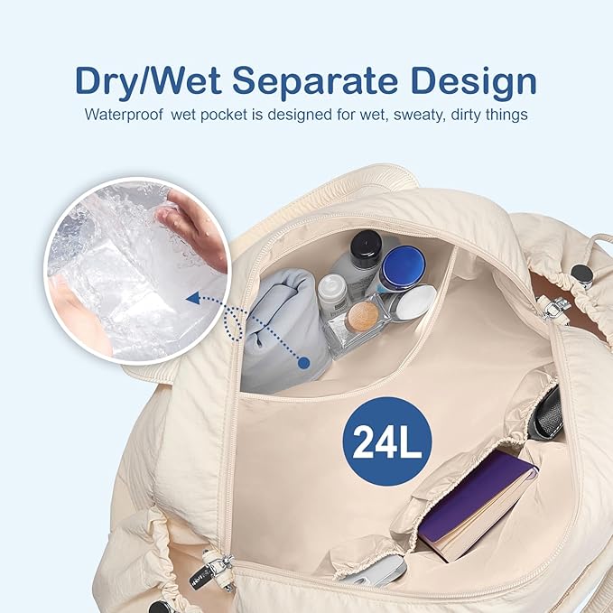 TOPDesign Travel Duffel Bag for Women, Puffer Gym Bag Sports Tote with Wet Pocket, Carry On Weekender with Luggage Sleeve (Flower)
