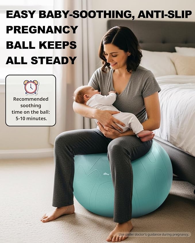 Trideer Pregnancy Birthing Ball, 1.7mm Extra Thick Yoga Ball for Maternity, Labor, Physio, Recovery, Illustrated Exercise Guide & Baby Memory Book Included, 1000LB Anti-Burst & Non-Slip Stability Ball