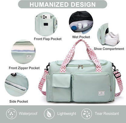 Small Gym Bag for Women, Travel Duffle Bag Carry On Weekender Bag with Shoe Compartment