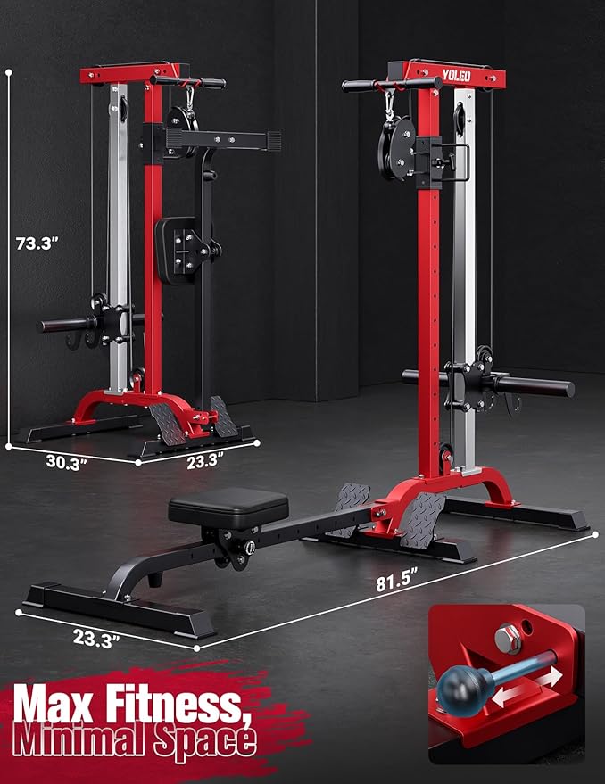 YOLEO Cable Machine Home Gym 2 in 1, Rowing Machine & LAT Pulldown Station with High/Low Pulley, 450 Lbs Loaded, Includes LAT Bar & Tricep Rope