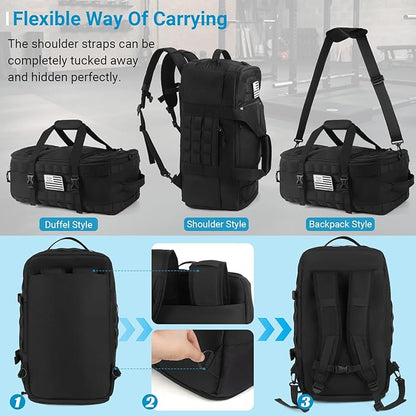 Gym Bag for Women & Men, 3 in 1 Carry on Travel Backpack with Wet Pocket, Anti-Theft Carry On Weekender Bag for Airplane, Workout Overnight Backpack for Travel, Black