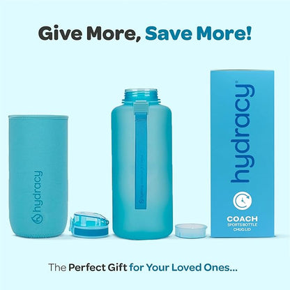 Hydracy Water Bottle with Time Marker -Large BPA Free Water Bottle & No Sweat Sleeve -Leak Proof Gym Bottle with Fruit Infuser Strainer & Times to Drink -Ideal for Fitness Sports & Outdoors