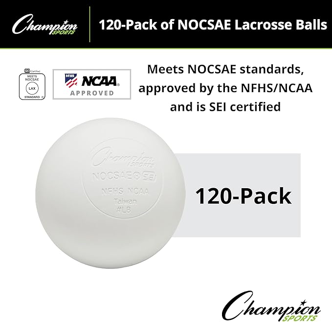 Champion Sports Lacrosse Balls – Official Size SEI Certified, Multi-Color Packs of 3, 6, or 12 for Practice & Games