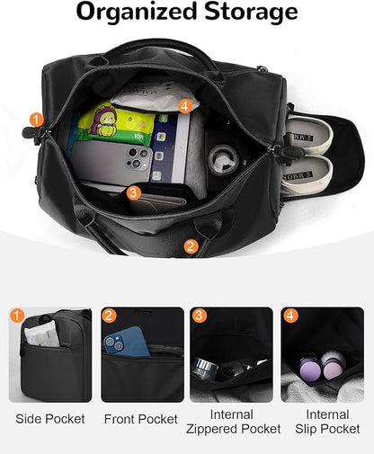 Gym Bag for Men Women with Shoe & Wet Compartment, 20L Waterproof Personal Item Carry On Travel Duffle Bag, Small Sports Duffel Bags for Fitness Workout Swimming Dance, Black
