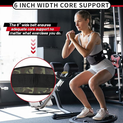 RitFit Weight Lifting Belt - Great for Squats, Lunges, Deadlift, Thrusters - Men and Women - 6 Inch Black/Camouflage