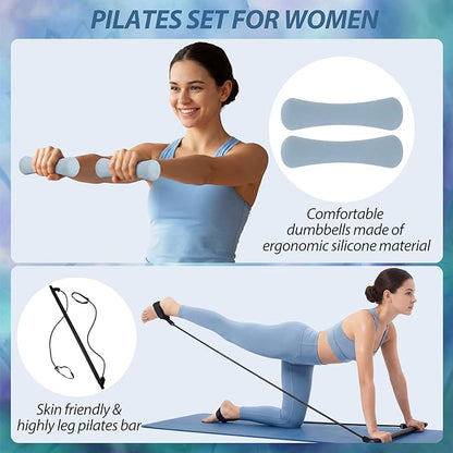 Soulchen 13 Pcs Pilates Equipment Kit for Home Workout Pilates Ring and Ball Set for Women 1.1lb *2 Ergonomic Bone Shaped Dumbbells with Resistance Bands, Yoga Strap, Bag
