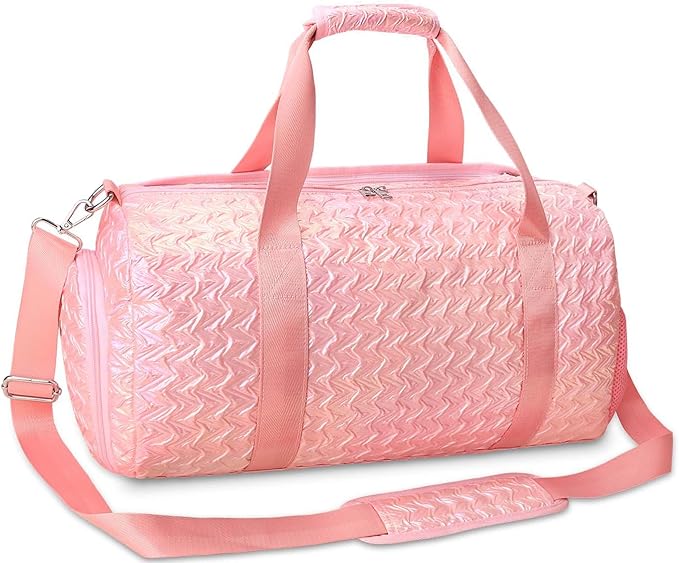 Gym Travel Duffle Bag for Girls - Gymnastics Sports Dance Bag with Shoe Compartment & Wet Pocket Kids Travel Bag Teens Weekender Sleepover Carry On Bag