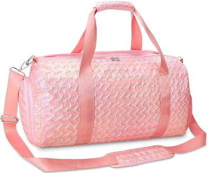 Gym Travel Duffle Bag for Girls - Gymnastics Sports Dance Bag with Shoe Compartment & Wet Pocket Kids Travel Bag Teens Weekender Sleepover Carry On Bag