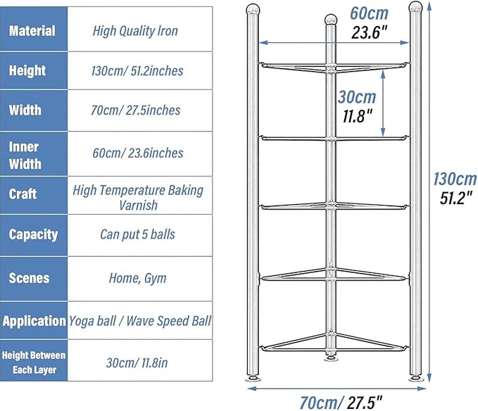 Balance Ball Half Rack 3/5/6/7 Tiers, Iron Half Exercise Balls Holder for Yoga Ball, Home Gym Studios Standing Balls Balance Trainer Shelf