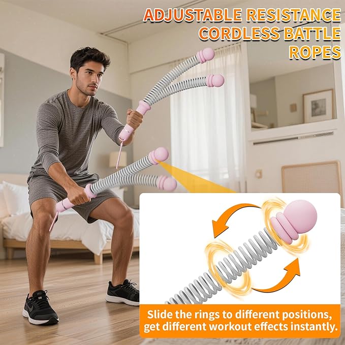 Ropeless Battle Ropes Adjustable Weight, Portable Cordless Battle Ropes for Home Gym with Storage Bag, High Calorie Burn for Men & Women, Fitness Equipment for HIIT & Low-Impact Aerobic Training