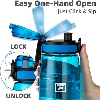 Fanhaw 32 oz Tritan Water Bottle with Chug Lid - Clear, BPA-Free, Lightweight, Wide Mouth, Leak-Proof, Perfect for Gym, Travel, School, Office, and Sports (Classic Blue)