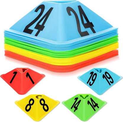 Cindeer 24 Pack Sports Cones with Numbered Soccer Plastic Traffic Cones Modern Sport Training Marker