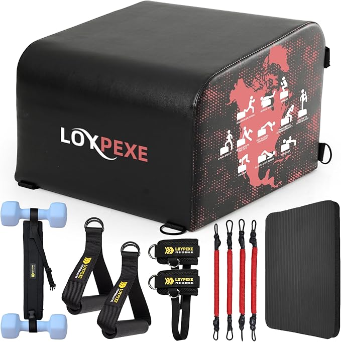 Multi-Functional Whole Body Workout Box, Hip Thrust Bench, Glute Bridge Exercise, Box Jump Training, Core & Abs Strength Training With Resistance Band, Exercise Handle, Knee Pad Gym