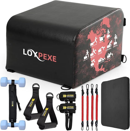 Multi-Functional Whole Body Workout Box, Hip Thrust Bench, Glute Bridge Exercise, Box Jump Training, Core & Abs Strength Training With Resistance Band, Exercise Handle, Knee Pad Gym
