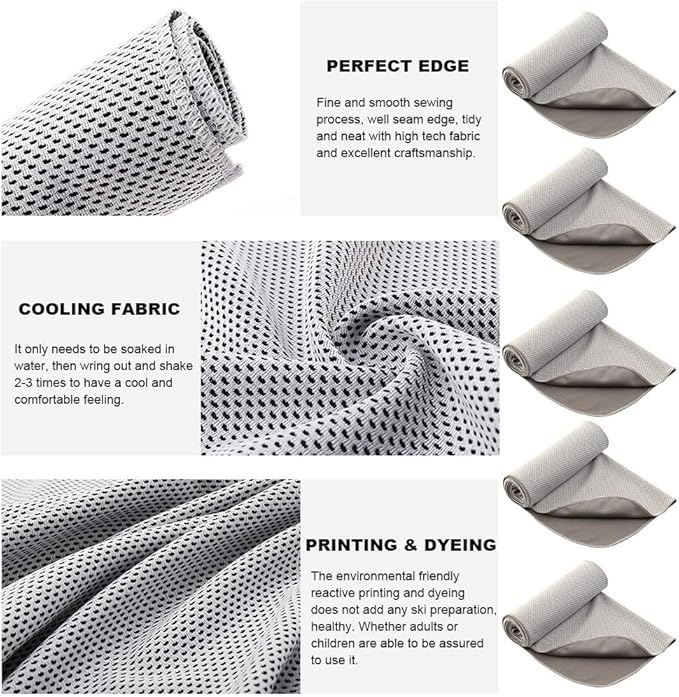 Peicees 10 Pack Microfiber Cooling Towels for Neck Sports Gym Workout Cooling Towel, 40x12 Inches Fast Drying Super Absorbent Compact Lightweight for Climbing Camping Travel Beach