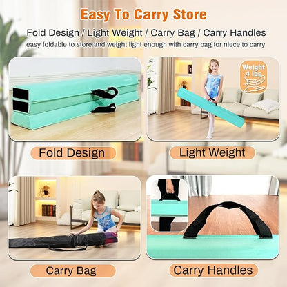 MARFULA 6 FT / 8 FT / 9 FT Folding Gymnastics Beam Foam Balance Floor Beam - Extra Firm - Suede Cover - Anti Slip Bottom with Carry Bag for Kids/Adults Home Use
