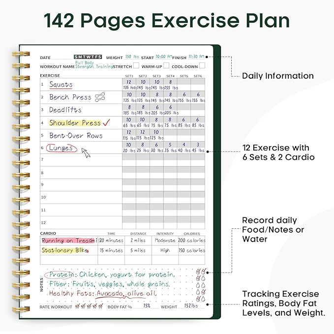 Fitness Workout Journal for Women & Men, A5(5.5" x 8.2") Workout Log Book Planner for Tracking, Progress, and Achieving Your Wellness Goals-Dark Green