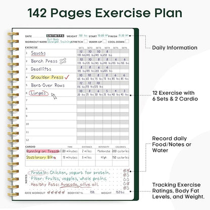 Fitness Workout Journal for Women & Men, A5(5.5" x 8.2") Workout Log Book Planner for Tracking, Progress, and Achieving Your Wellness Goals-Dark Green