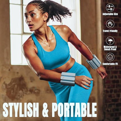 Sportneer Wrist & Ankle Weights for Women Men - 1 Pair (1 lb/2 lb Each) | Adjustable Weighted Bracelet Silicone Bangles for Yoga, Dance, Pilates, Cardio, Aerobics, Gym, Pool Exercises and Jogging