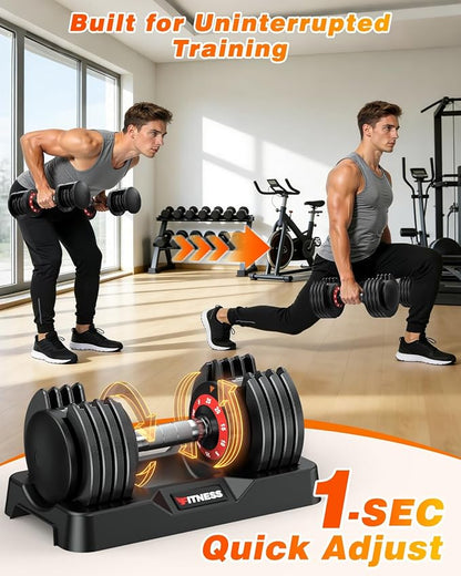 XDDIAS Adjustable Dumbbell Set of 2, 25/55/80/90LB Dumbbell Set- 1-Hand Fast Adjustment with Anti-Slip Handle, Compact Free Weights Dumbbells Set for Men/Women Home Gym Strength Training Equipment