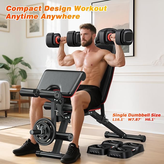 XDDIAS Adjustable Dumbbell Set of 2, 25/55/80/90LB Dumbbell Set- 1-Hand Fast Adjustment with Anti-Slip Handle, Compact Free Weights Dumbbells Set for Men/Women Home Gym Strength Training Equipment