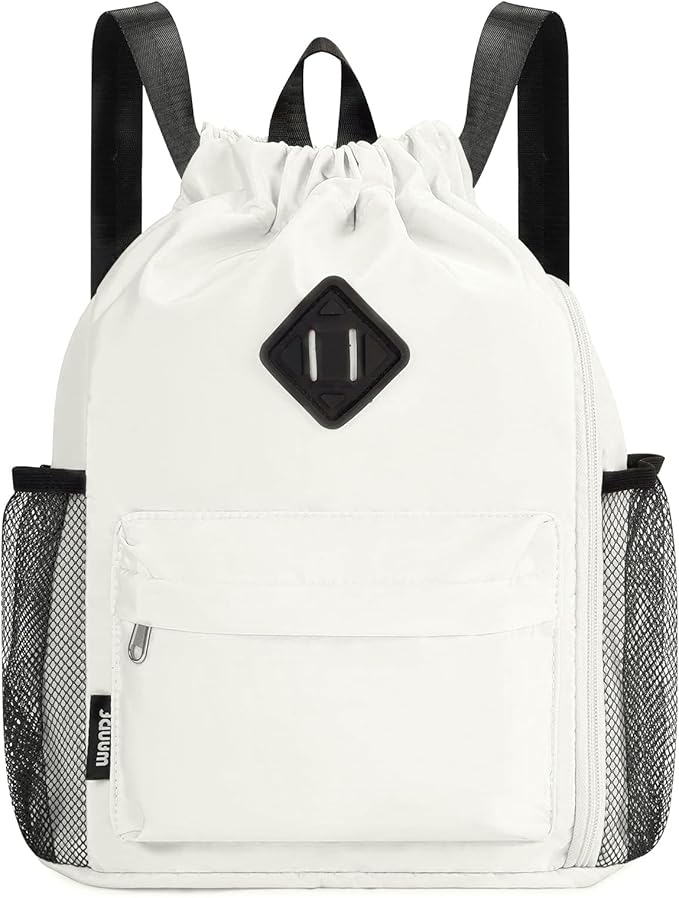 WANDF Drawstring Backpack Sports Gym Bag with Shoes Compartment, Water-Resistant String Backpack Cinch for Women Men (Small,Beige)