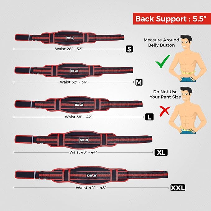 DEFY Weight Lifting Belt Lumbar Support with Neoprene Double Back Belt 5 Inches Wide Gym Training Fitness Exercise Bodybuilding Firm and Comfortable with Back Injury Protection