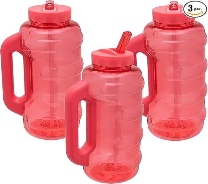 COOL GEAR 3-Pack BEAST 64 oz Jug with Handle | Large Capacity Water bottle for Athletes, Fitness, Gym, & Outdoor Sports | Wide mouth, Leak proof - Pink Pack