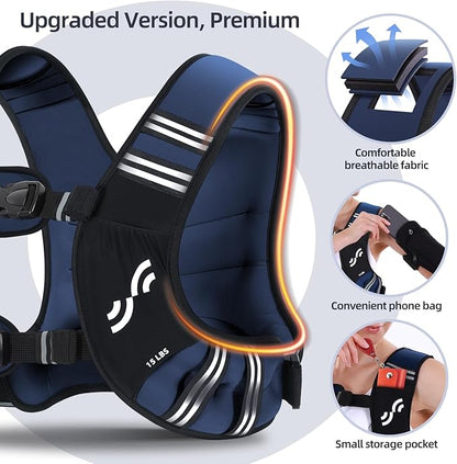 Sportneer Weighted Vest Woman: 8lb/12lb/15lb/20lb/25lb Weight Vest for Walking with Phone Bag, Adjustable Women Weighted Vest for Running Rucking Vest for Jogging Strength Training Weight Loss