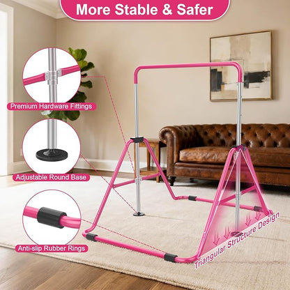 SHIWEI Gymnastics Bar for Kids, Foldable Gymnastic Bar with 5 Adjustable Height, Expandable Training Equipment for Indoor/Outdoor