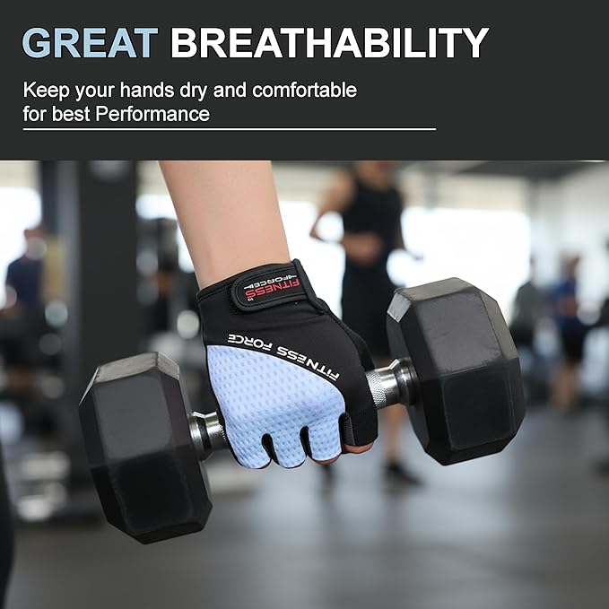 FITNESS FORCE Breathable Workout Gloves for Men and Women, Padded Weight Lifting Gloves with Full Palm Protection for Grip, Exercise, Cycling, Gym, Fitness Training