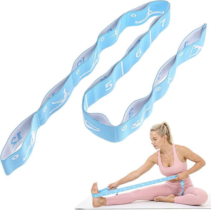 Multi-Functional Stretch Band for Pilates, Elastic Yoga Stretching Strap with Loop 12 Loops Stretch band Yoga Strap with 12 Loops for Dance, Gymnastics, Flexibility & Resistance Training, Ballet