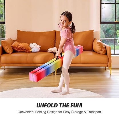 ZELUS 8' Folding Gymnastics Balance Beam, Floor Balance Beam w/Carry Handles Anti-Slip Base for Kids, Beginners & Professional Gymnasts