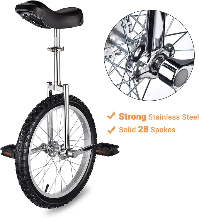 AW 16/18/20/24 Inch Wheel Outdoor Unicycle Adjustable Seat Exercise Bicycle Fit Adults Kids Outdoor Sports Fitness Exercise, for Choice