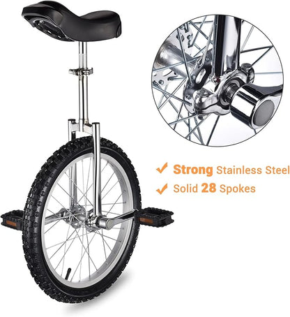 AW 16/18/20/24 Inch Wheel Outdoor Unicycle Adjustable Seat Exercise Bicycle Fit Adults Kids Outdoor Sports Fitness Exercise, for Choice