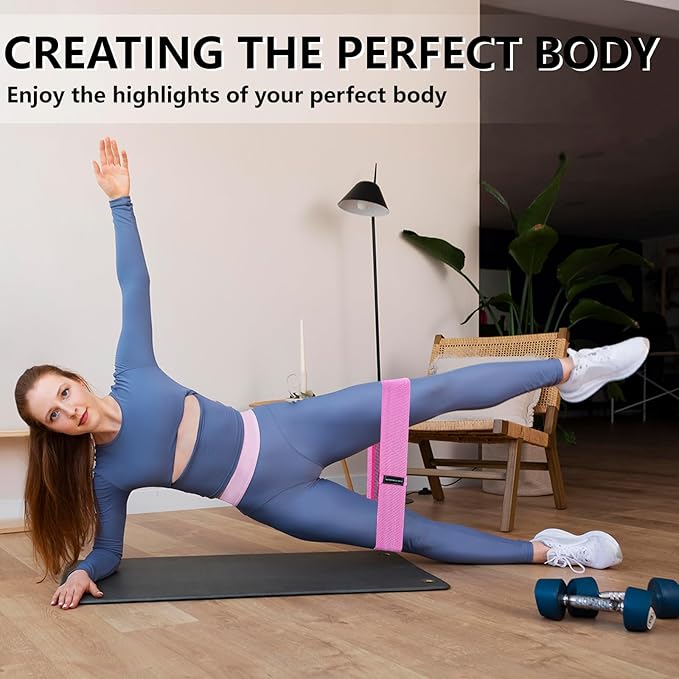 Exercise Bands, 3 Levels Fabric Resistance Bands for Working Out, Workout Bands Resistance for Women & Men, Multi-Colored Fabric Booty Bands for Leg Strength Training, Rehab, Yoga