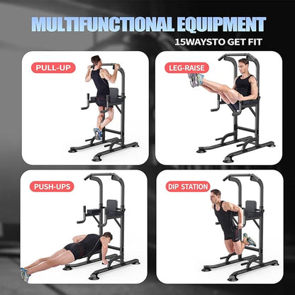 Power Tower Adjustable Height Pull Up & Dip Station Multi-Function Home Strength Training Fitness Workout Station for Home Gym