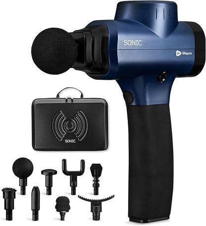 LifePro Sonic Massage Gun Deep Tissue – Quiet Handheld Percussion Massager for Athletes, Pain Relief & Recovery – 8 Heads, 5 Speeds, Long Battery