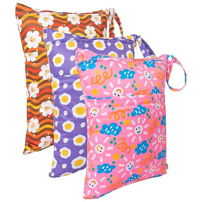 babygoal Wet Dry Bags for Baby Cloth Diapers, Washable Travel Bags, Beach, Pool, Gym Bag for Swimsuits & Wet Clothes with Two Zippered Pockets 3 Pack 3LN07