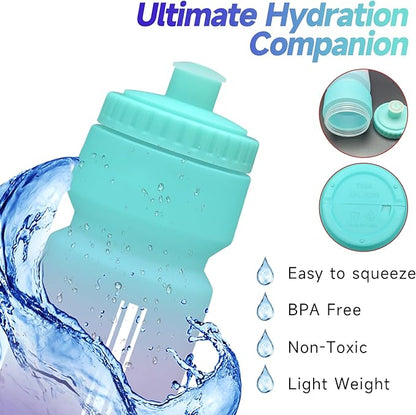 24oz Bike Water Bottle, Sport Squeeze Water Bottle Leakproof BPA Free with Capacity Scale w/Pull Top Lid, Reusable, for Bicycle, Gym, Hiking 2 Pack