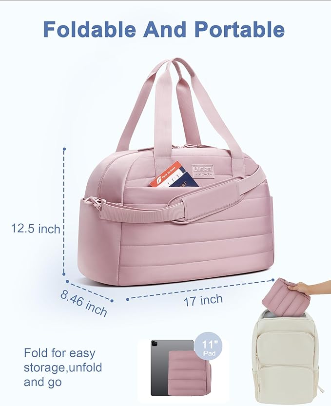 Aisbei 35L Gym Bag for Women, Duffel Bag with Wet Pocket, Lightweight Weekend Overnight Duffle Bag for Airplane Underseat, Carry On Bag for Travel