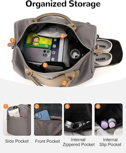 Gym Bag for Men Women with Shoe & Wet Compartment, 20L Waterproof Personal Item Carry On Travel Duffle Bag, Small Sports Duffel Bags for Fitness Workout Swimming Dance, Khaki