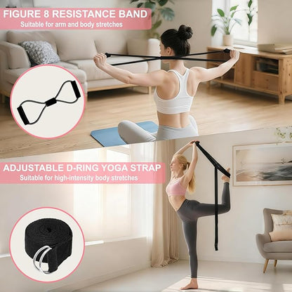 Pilates Equipment, Pilates Kit for Home Workouts, Pilates Essentials Kit for Women, Home Pilates Kit with Pilates Ring and Ball Set, Booty Bands, Figure 8 Resistance Band, Yoga Band
