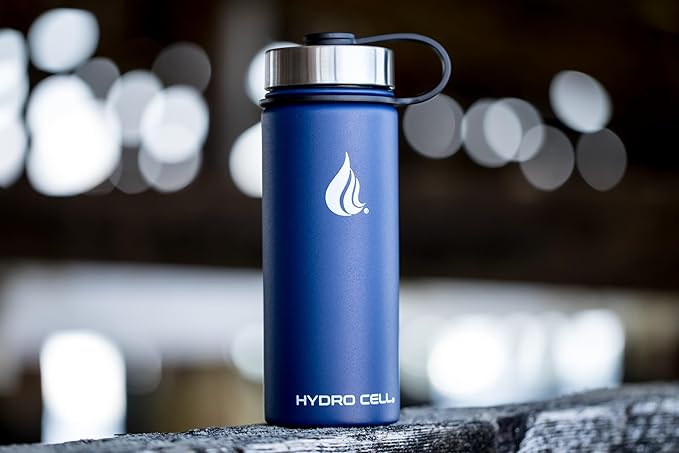 HYDRO CELL Stainless Steel Insulated Water Bottle with Straw - For Cold & Hot Drinks - Metal Vacuum Flask with Screw Cap and Modern Leakproof Sport Thermos for Adults (Navy 18oz)