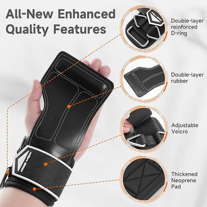 Non-Slip Gym Wrist Sraps for Weightlifting, Double Rubber Weight Lifting Straps with D Rings for Cable Machine Workout, Wrist Wraps with Cushion Wrist Loop for Men Women Deadlift